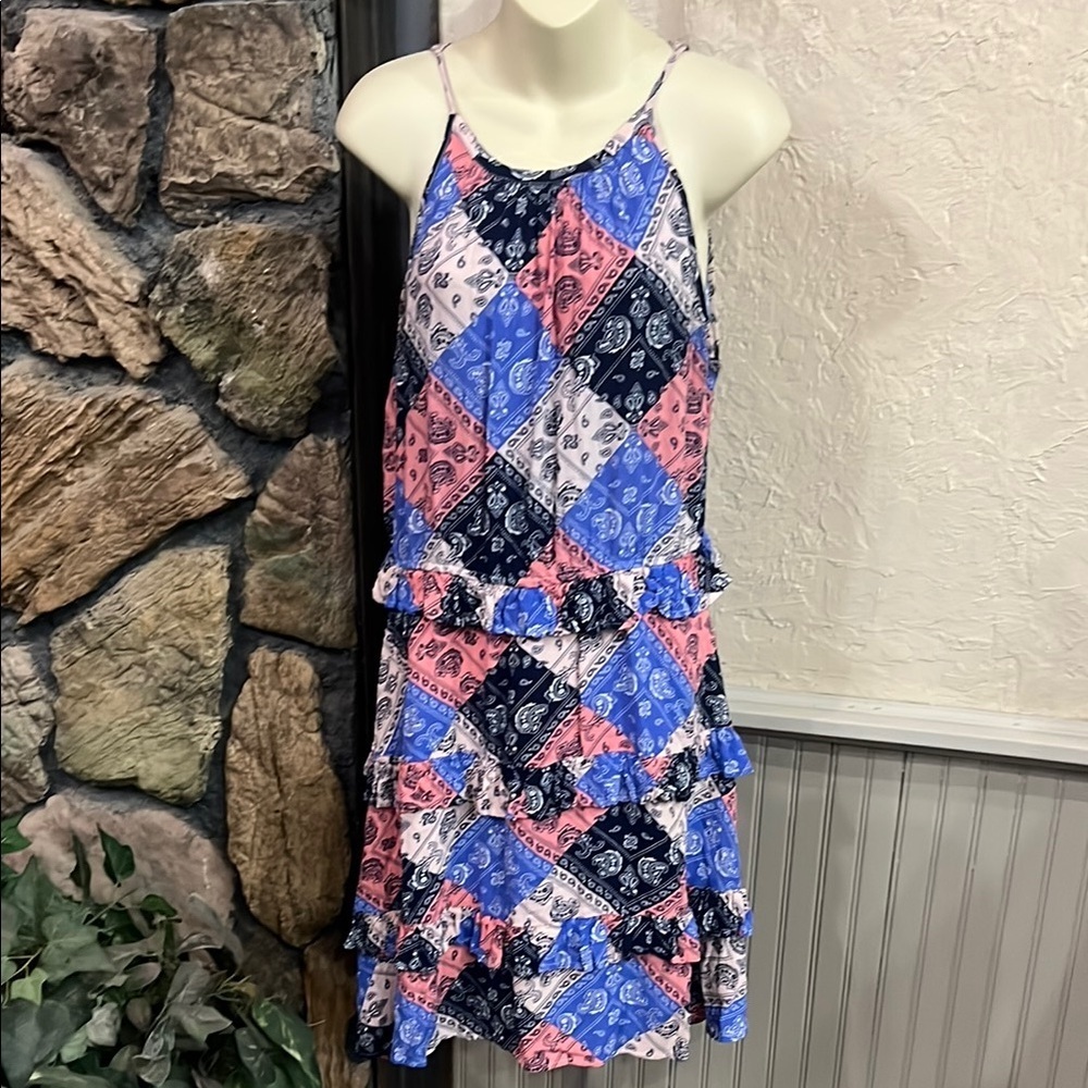 Wrangler Women’s s Patchwork Dress in Pink, Blue, and Navy